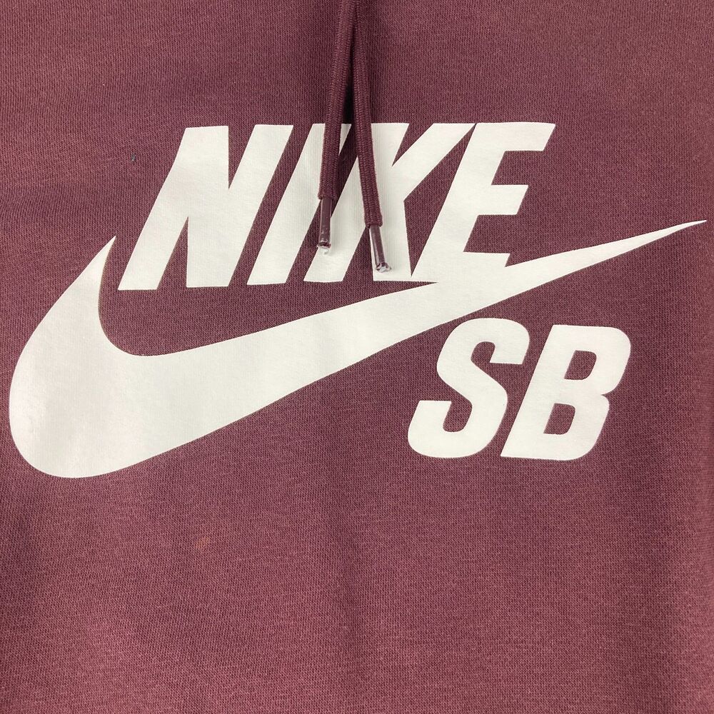 Nike SB Hoodie Men's M Burgundy Swoosh Logo Pullover Skateboarding Faded